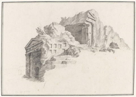 Funerary monument or tombs with Doric columns carved in rock and located 2 miles from Syracuse, Louis Mayer, 1778 Canvas Print