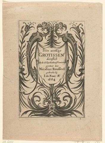 Title page: Seer aerdige Grotissen, Nicasius Rousseel, 1684 Canvas Print