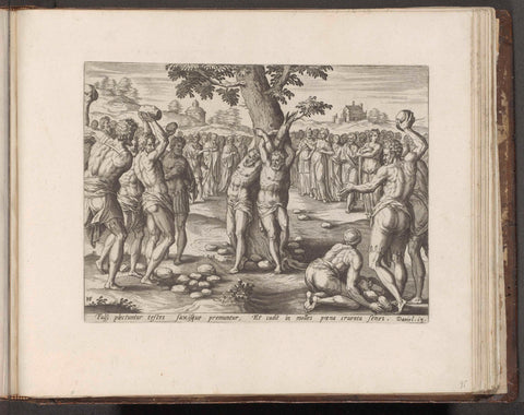 Stoning of the elders, Hans Collaert (I), 1579 Canvas Print