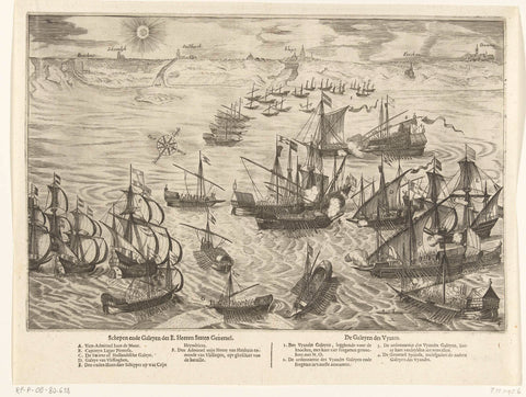 Battle in which the eight galleys of Spinola are defeated by the fleet of Joos de Moor, 1603, Bartholomeus Willemsz. Dolendo (attributed to), 1603 - 1610 Canvas Print