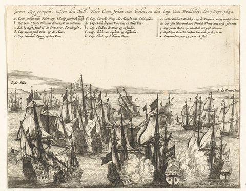 Battle of Elba between the State fleet under Van Galen and the English fleet under Badiley, 1652, anonymous, 1654 - 1656 Canvas Print