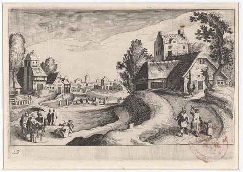 Village view with a farm, Simon Frisius, 1611 Canvas Print