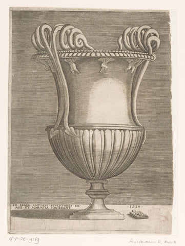 Ornamental vase with two handles and a border of putti, Agostino Veneziano, 1530 Canvas Print