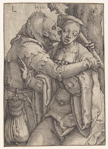 De nar en de jonge vrouw, Lucas van Leyden, 1520 Canvas Print