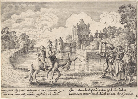 Fable of the peasant and his donkey; Both the peasant and his son sit on the donkey, Wenceslaus Hollar, 1627 - 1628 Canvas Print