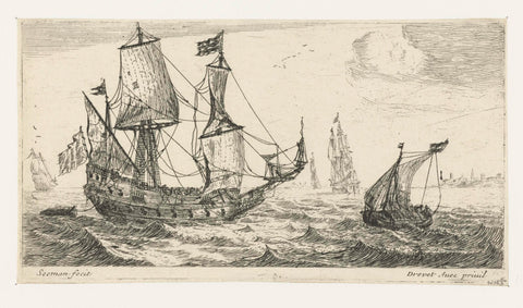 Small sailing ship and a Pinas, anonymous, 1650 - 1738 Canvas Print