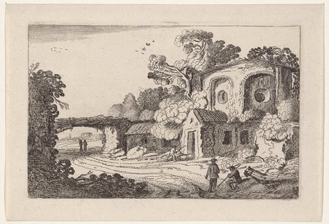 Landscape with old castle, Jan van de Velde (II), 1616 Canvas Print