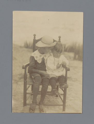 Portrait of two unknown children on a chair in the dunes, Johannes Diderik van der Waals (1873-1971) (attributed to), 1900 - 1920 Canvas Print