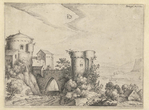 River landscape with castle, Jacob de Gheyn (II), 1598 Canvas Print