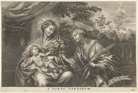 Mary with Child and St. Catherine of Alexandria, Cornelis Galle (I), 1586 - 1650 Canvas Print