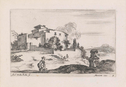 Landscape with Two Women and a House, Stefano della Bella, 1620 - 1664 Canvas Print