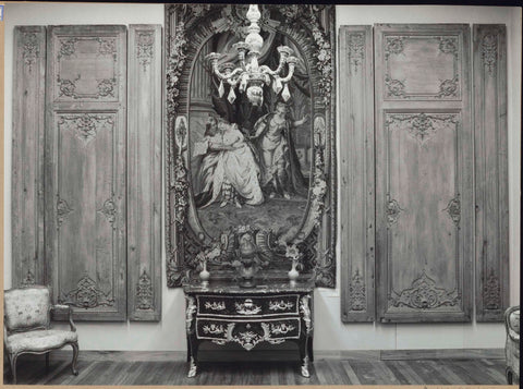 Room 173 with paneling, tapestry, chandelier and furniture, 1962 Canvas Print