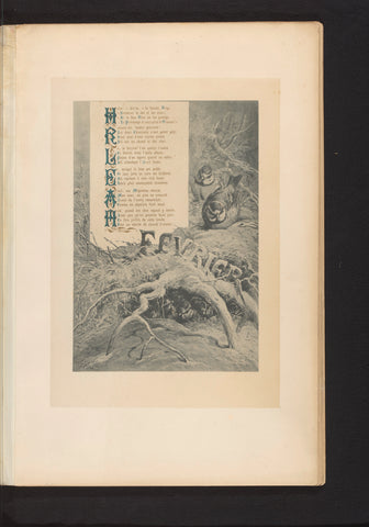 Reproduction of a print of two birds on a snowy branch, with the poem Février by François Coppée, by Hector Giacomelli, Paul Dalloz, c. 1871 - in or before 1876 Canvas Print