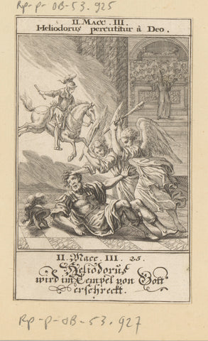 Heliodorus in the temple attacked by angels and a horseman, anonymous, 1697 Canvas Print