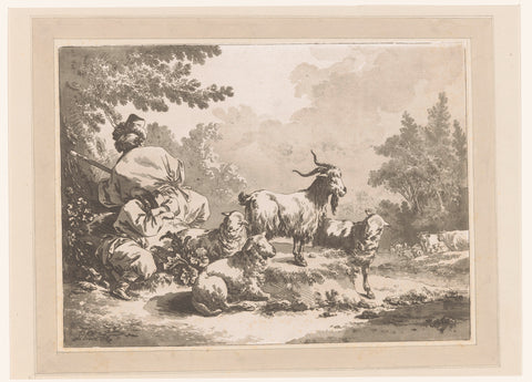 Two resting shepherds with sheep under a tree, Jean Baptist Leprince, 1769 Canvas Print