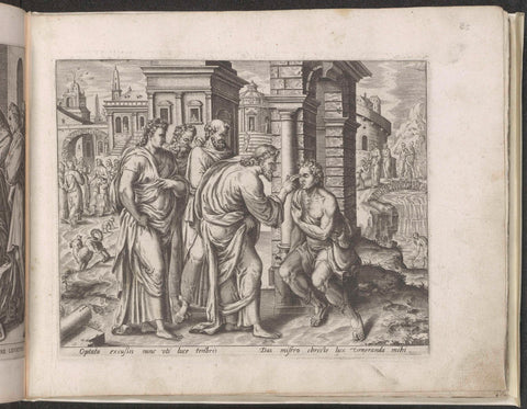 Christ heals a blind man, Johannes Wierix, 1572 - 1576 Canvas Print