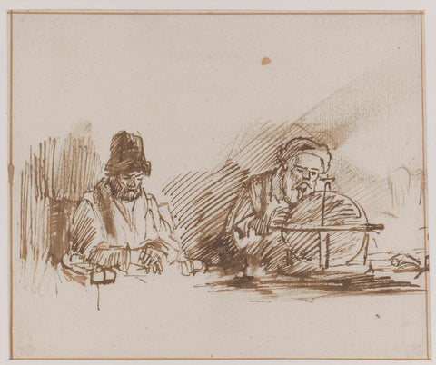 Two Seated Old Men, One with a Globe, Willem Drost (attributed to), c. 1650 - c. 1655 Canvas Print