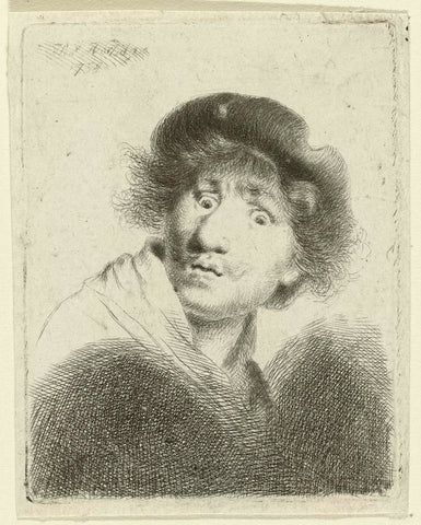 Portrait of Rembrandt van Rijn with beret and open eyes, Thomas Worlidge, 1758 Canvas Print