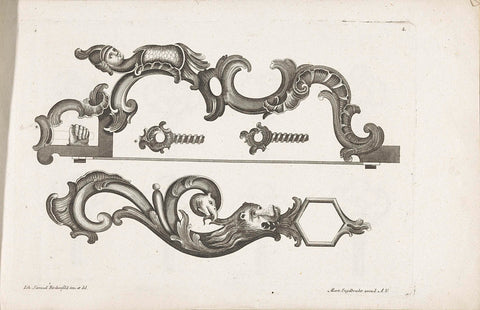 Four designs for locks and keys with animal motifs, anonymous, 1694 - 1756 Canvas Print