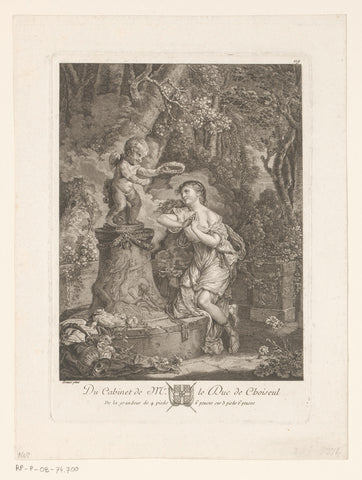 Kneeling girl crowned by Amor on pedestal, anonymous, c. 1771 Canvas Print