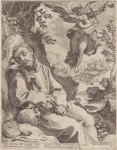 Saint Francis comforted by a music-making angel, Agostino Carracci, 1595 Canvas Print