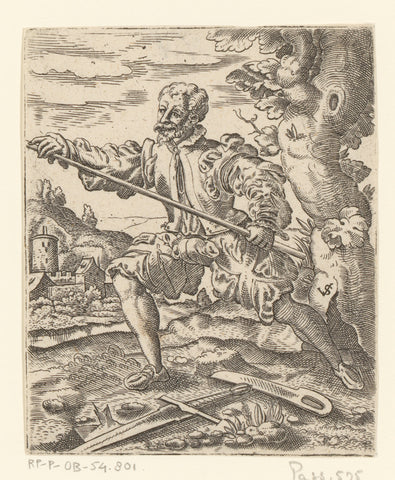 Landsknecht with a stick by a tree, Virgil solis, 1524 - 1562 Canvas Print