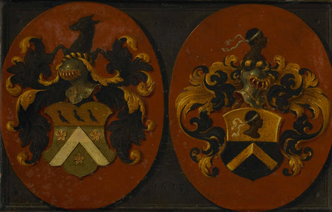 Coat of arms with the coats of arms of Boudaen and Fourmenois, 1623 (the coat of arms of Fourmenois turned over), anonymous, 1623 Canvas Print