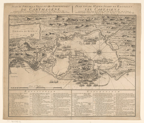 Map of the surroundings of Cartagena with the battle of Cartagena, 1741, anonymous, 1741 Canvas Print