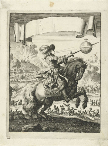 Louis XIV impales a globe on horseback on his sword, Jan Luyken, 1690 Canvas Print