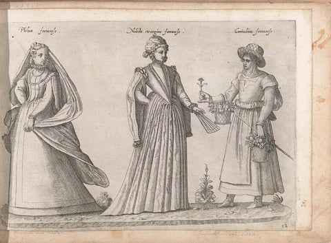 Three women from Ferrara from different positions, dressed according to the fashion of ca. 1580, Bartolomeo Grassi, in or before 1585 Canvas Print