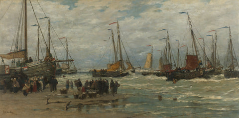 Fishing Pinks in Breaking Waves, Hendrik Willem Mesdag, c. 1875 - c. 1885 Canvas Print