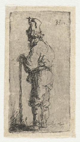 Beggar leaning on a stick, anonymous, 1630 - 1700 Canvas Print