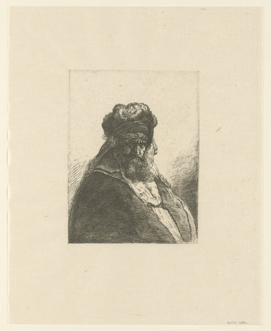 Bearded old man in a high fur cap, with eyes closed, Georg Leopold Hertel, 1761 Canvas Print