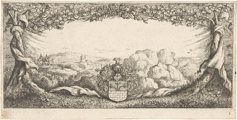 Cartouche with landscape, Albert Flamen, 1648 - 1672 Canvas Print