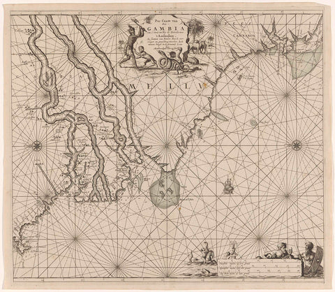 Sea chart of the coast of Gambia and part of the coast Senegal, Guinea and Sierra Leone, Jan Luyken, 1683 - 1799 Canvas Print