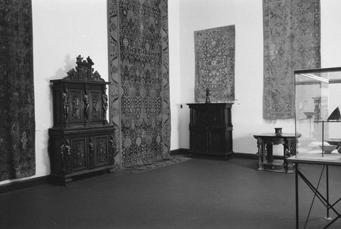 Room with wall decoration, showcases and a cupboard, 1952 Canvas Print