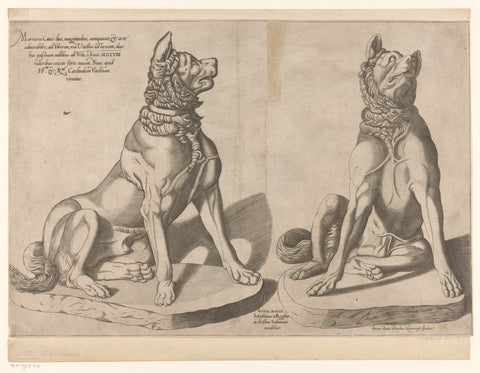 Two sculptures of dogs, Sebastiano di Re, 1560 Canvas Print