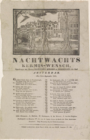 Kermisprent van de Amsterdamse nachtwacht voor het jaar 1835, Dirk Wijbrand Tollenaar, 1835 Canvas Print