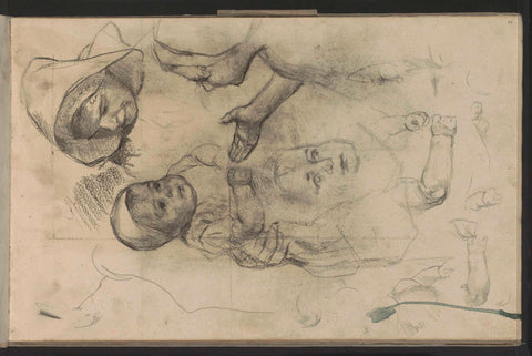 Study sheet with a baby, girl heads and arms, Albert Neuhuys (1844-1914), 1854 - 1914 Canvas Print