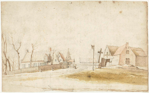 Farmhouses and a forge on a country road, Gerard ter Borch (II), c. 1627 - 1650 Canvas Print