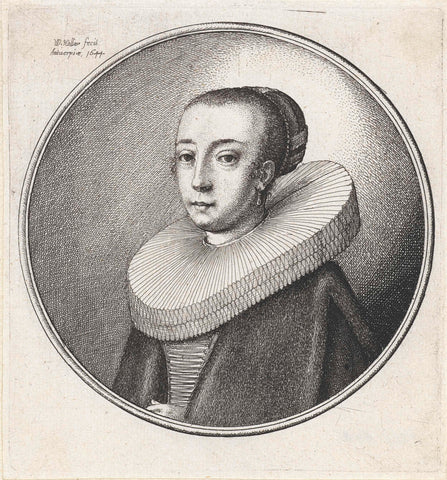 Woman with wide stiffly pleated collar and raised hair, Wenceslaus Hollar, 1644 Canvas Print