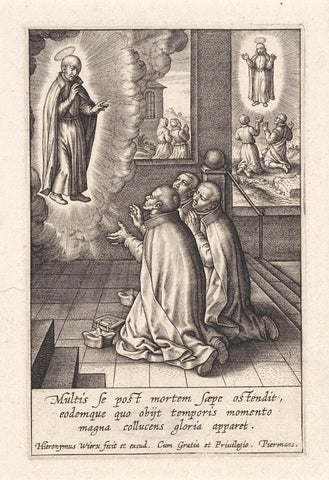 Appearance of Ignatius of Loyola with three Jesuits, Hieronymus Wierix, 1611 - 1615 Canvas Print