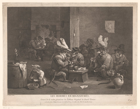 Smoking and drinking monkeys in an inn, Pierre Chenu, 1740 - 1799 Canvas Print