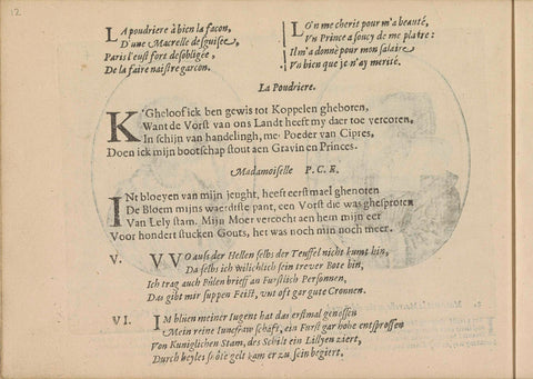 Quatrains accompanying the portraits of the match-maker named La Poudriere Macrelle and the courtesan Madamoiselle F.C.E. de Court, Crispijn van de Passe (II), 1635 Canvas Print