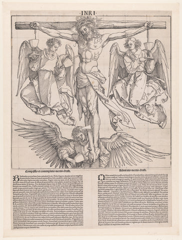 Blood of Christ on the cross is collected in cups by three angels, Albrecht Dürer, c. 1513 Canvas Print