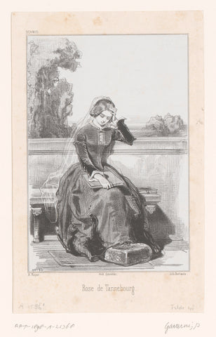 Rosa von Tannenburg sitting with a book, Paul Gavarni, 1841 - 1842 Canvas Print