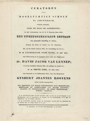 Invitation to attend speeches at the second centenary of the Athenaeum Illustre in Amsterdam, 1832, Stadsdrukkerij, 1832 Canvas Print