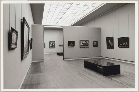 Rooms with paintings and benches for visitors, separated by a built-in wall with passage, 1970 Canvas Print