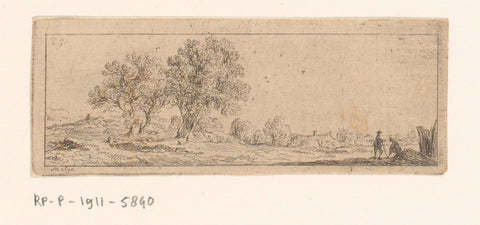 Landscape with trees and two resting men, Sauveur Legros, 1764 - 1834 Canvas Print