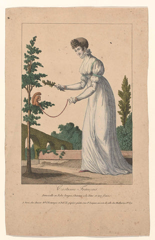 Costume Français, 1795, No.19 : Demoiselle en Robe longu (...), anonymous, c. 1795 Canvas Print